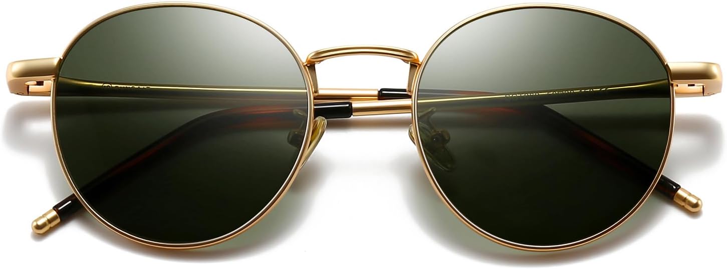 

Солнцезащитные очки SUNGAIT Ponderable Metal Round для мужчин и женщин, классические винтажные поляризованные круглые солнцезащитные очки, 08 Gold/Dark Green (Spring Hinge)