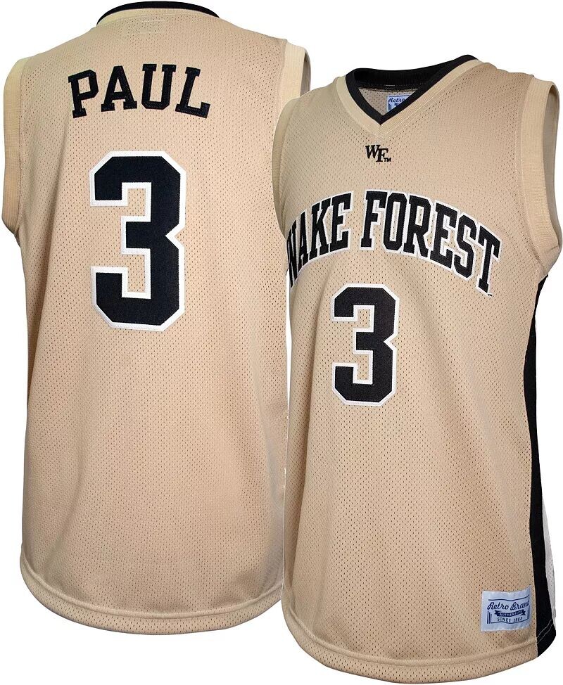 

Retro Brand Мужской Wake Forest Demon Deacons Chris Paul #3 Золотая реплика баскетбольной майки