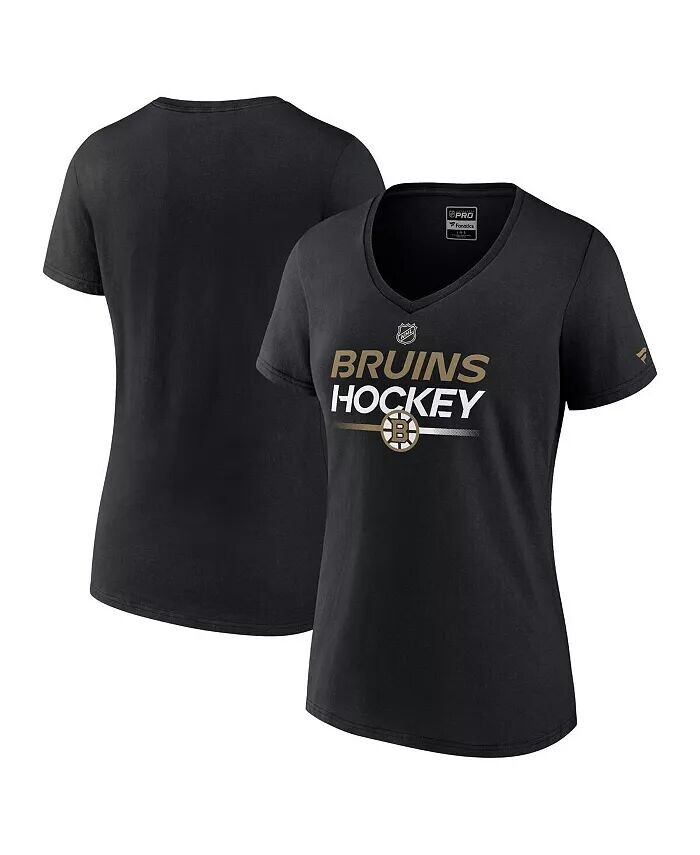 

Черная женская футболка Boston Bruins Authentic Pro с v-образным вырезом Fanatics
