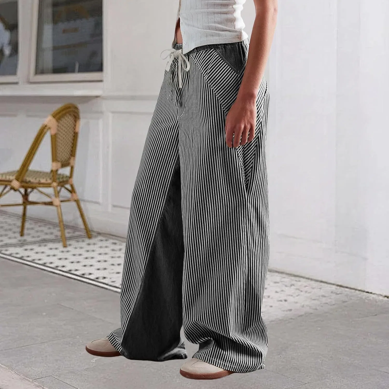 Джинсы-бабочка с полосками, черный — фото 3
