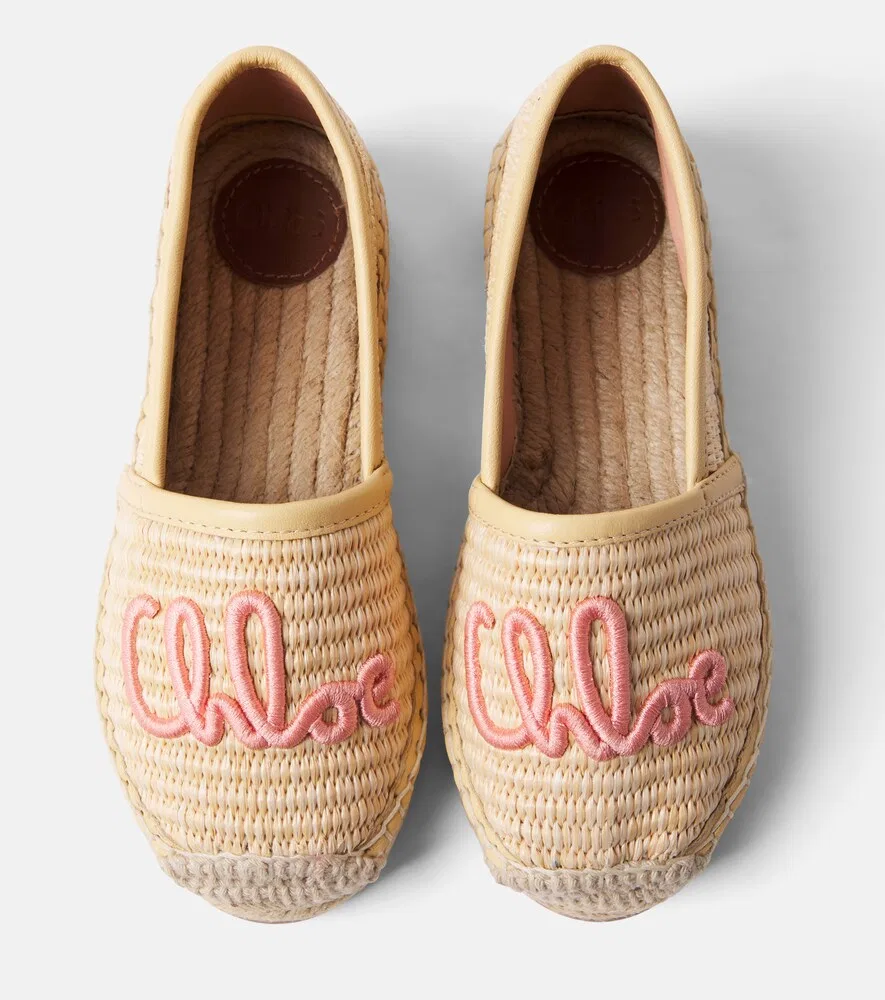 Эспадрильи из рафии с вышитым логотипом Chloé Kids, бежевый — фото 4
