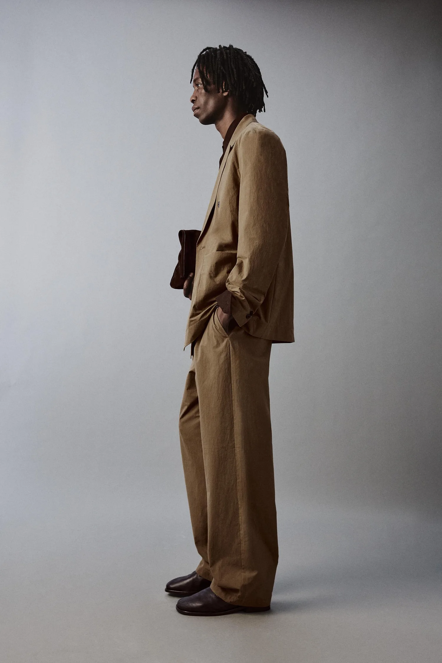 Технические широкие брюки для костюма Zara, коричневый — фото 4