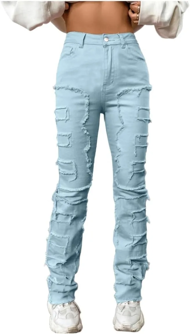 

Женские черные джинсы slim fit с потертостями Eucluck