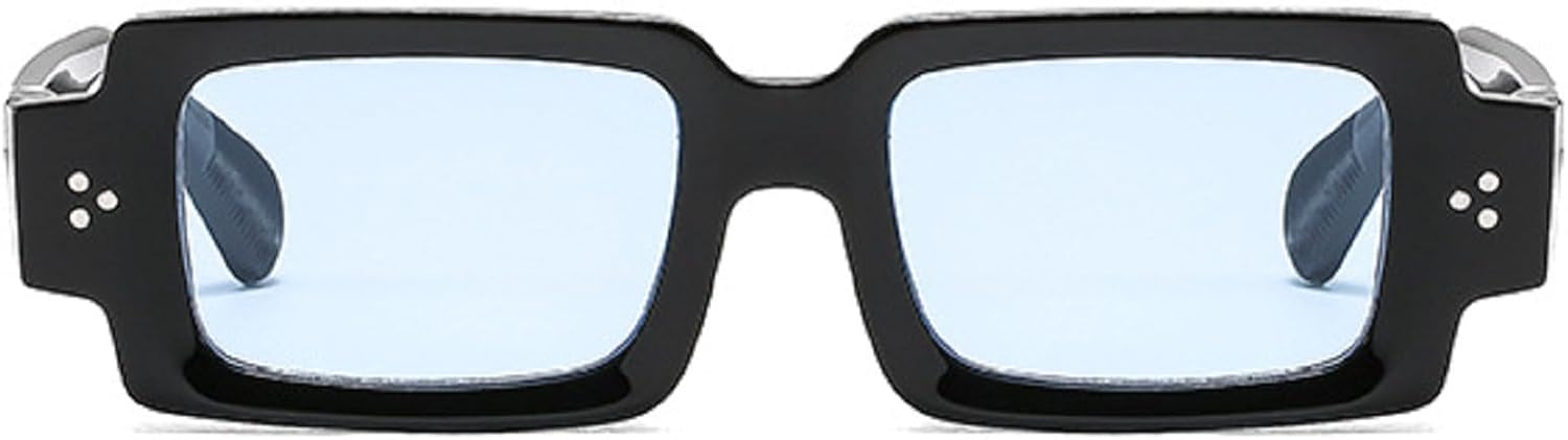 

Ретро-солнцезащитные очки маленького прямоугольного размера для женщин с заклепками, сине-желтые оттенки, модные мужские солнцезащитные очки в толстой оправе с защитой от УФ-излучения N47 mincl, Black Blue