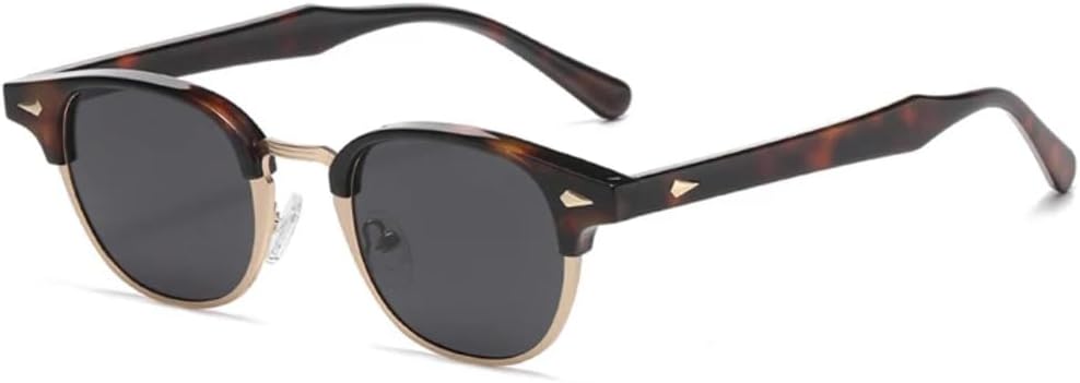 

Ретро классические полуметаллические овальные женские солнцезащитные очки, модные панк-очки для мужчин с заклепками, защита от УФ-излучения UV400 UATXTAU, Leopard Grey