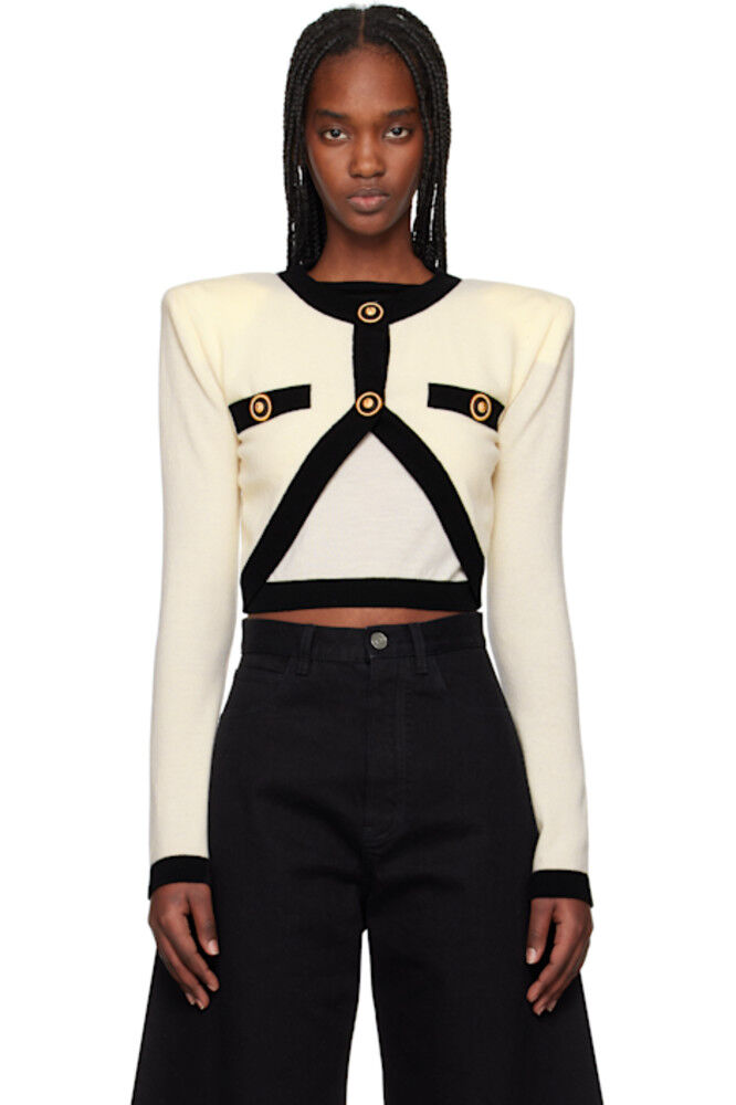 

Вязаный искусственный кардиган-свитер цвета «Off-White» Balmain