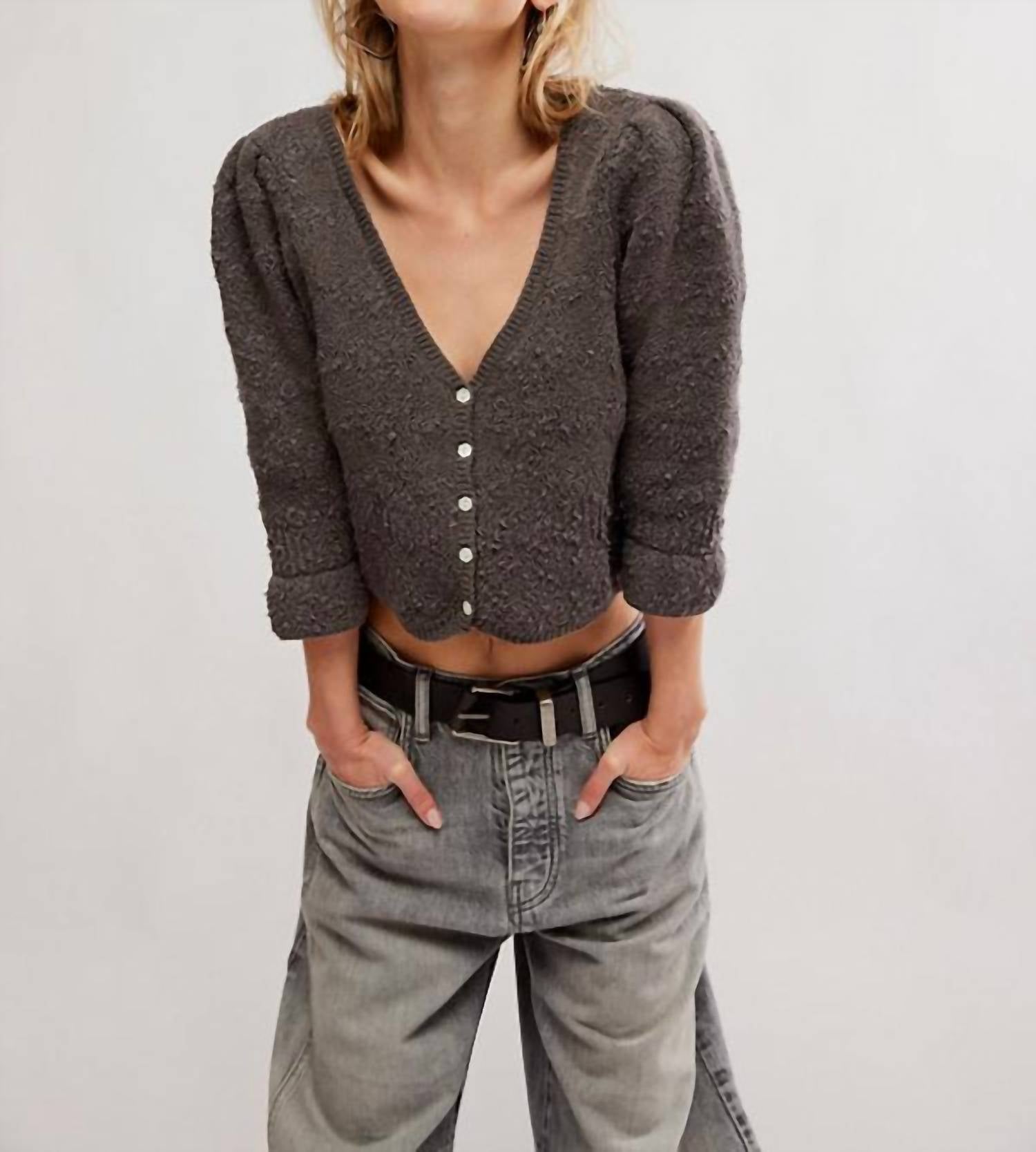 

Кардиган с геометрическим узором в угольно-сером цвете Free People, серый