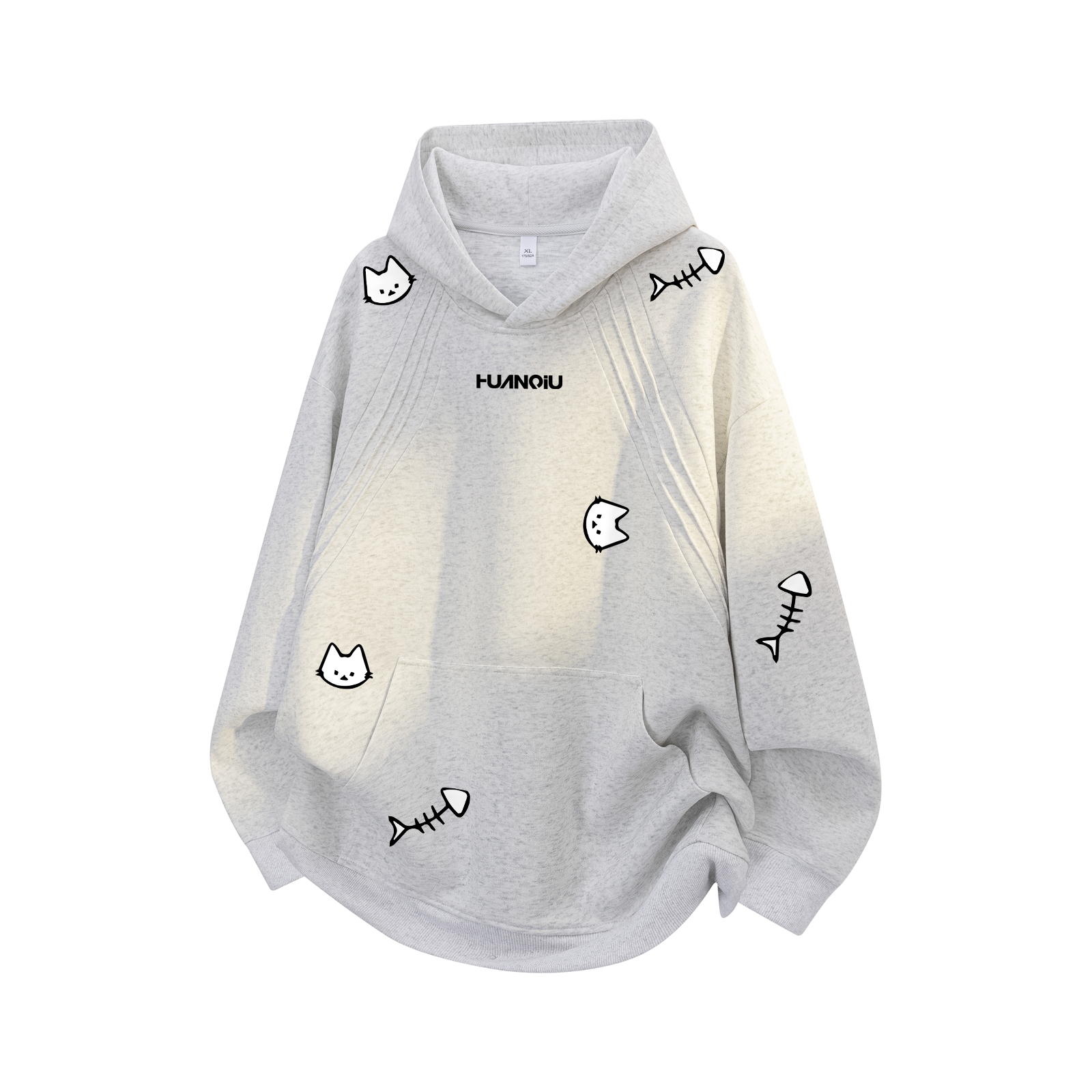 

Толстовка Unisex Hooded Moderate Heavyweight HUANQIU, белый heather серый