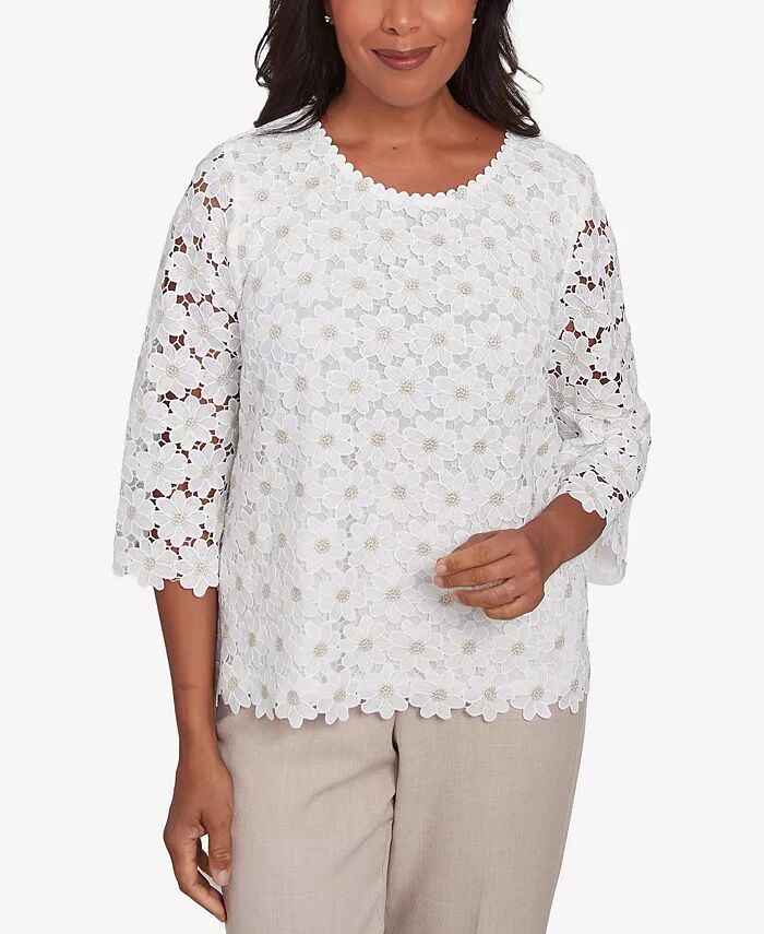 

Женский топ Kensington Gardens Daisy Woven Lace с круглым вырезом Alfred Dunner, слоновая кость/кремовый