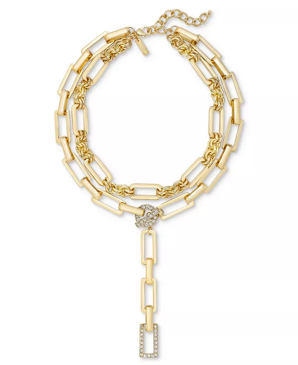 

Многослойное лариатное ожерелье из серебряных звеньев паве, 18 дюймов + удлинитель 3 дюйма, эксклюзивно в Macy's I.N.C. International Concepts, gold