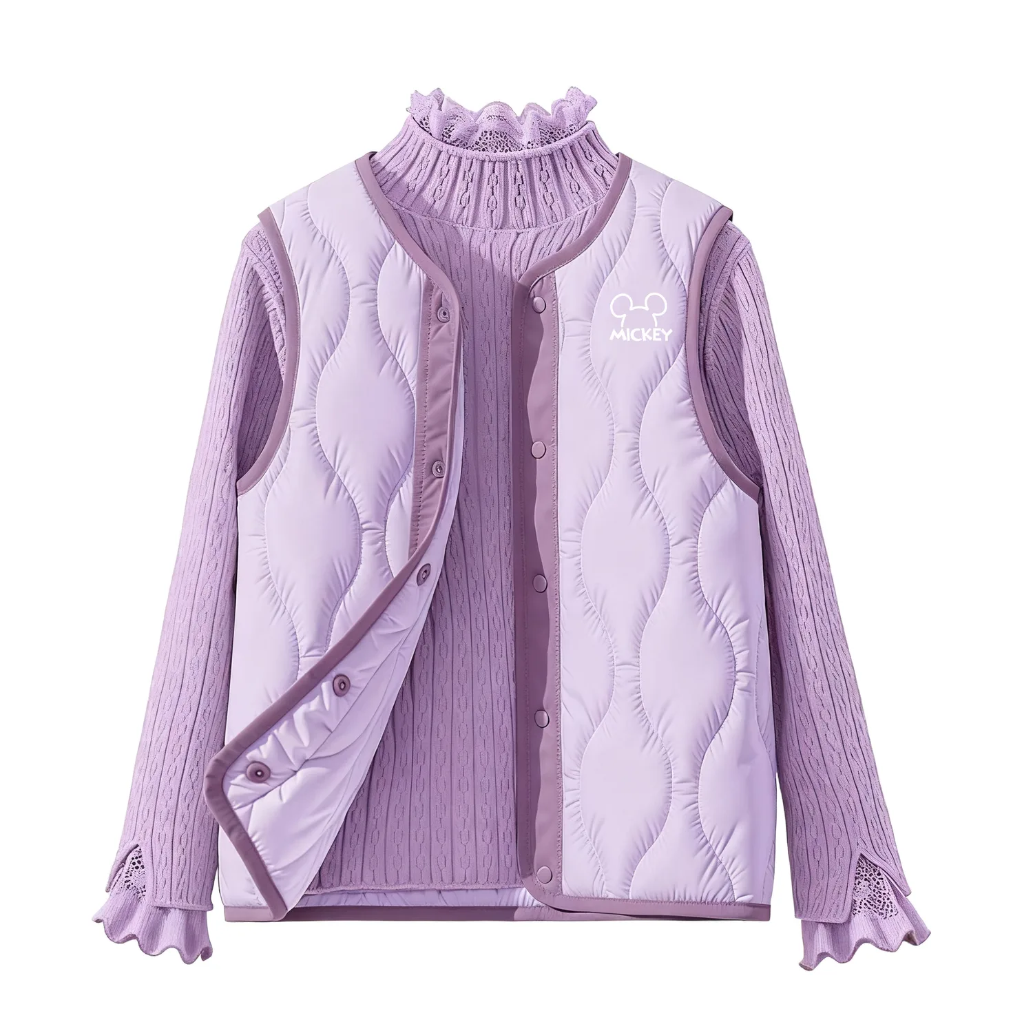 Детский свитер с круглым вырезом Disney, [Thickened Thermal]Silicone Di-Lift K Ecru+Solid Color Ecru — фото 3