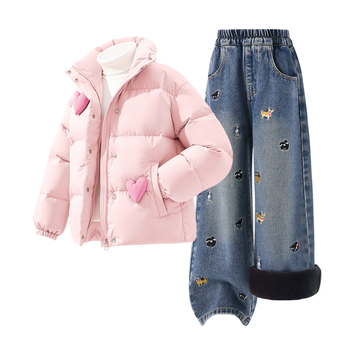 Детская повседневная спортивная одежда Disney, [Thickened And Fleece-Lined]Solid Color Black+Solid Color Denim Blue — фото 3