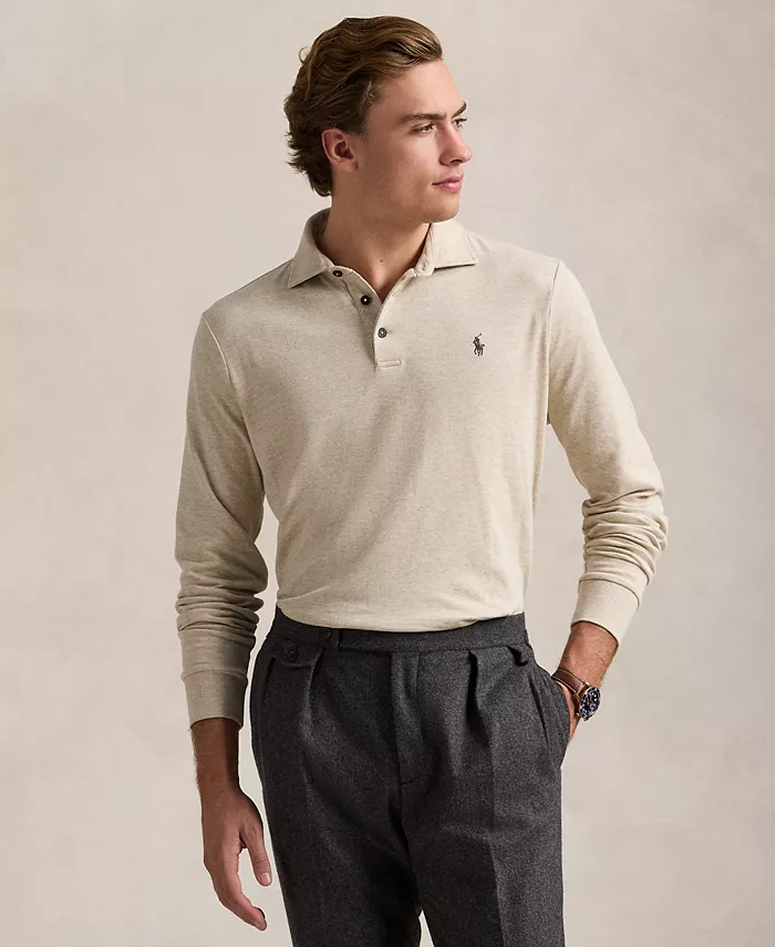 

Мужской джемпер с воротником-поло из роскошного джерси Polo Ralph Lauren, серый