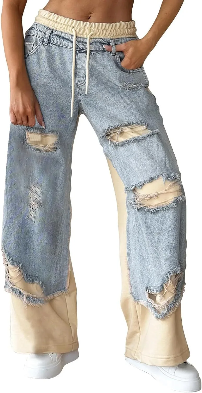 

Джинсы Wide Leg с эластичной талией и потертостями Rianclud