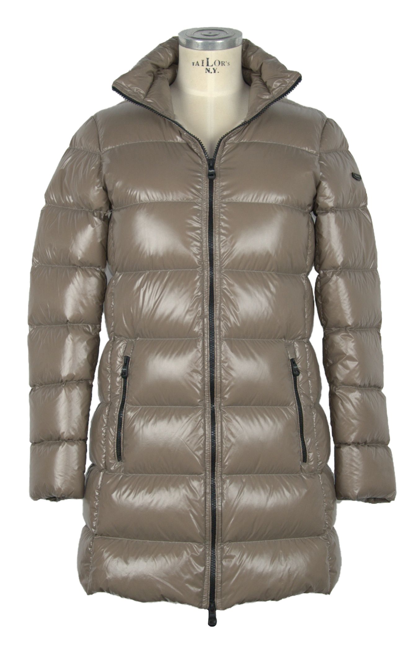 

Шикарный длинный пуховик из суперблестящего нейлона Refrigiwear, коричневый