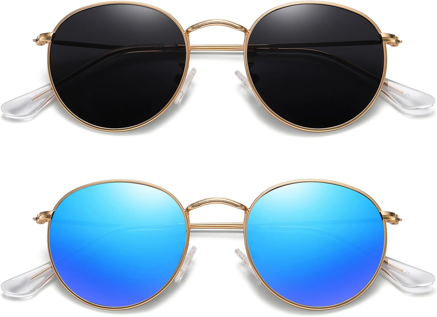 

Круглые поляризованные солнцезащитные очки MEETSUN для женщин и мужчин, классическая ретро-металлическая оправа, защита от УФ-излучения, (2 Pack) Gold/Blue + Gold/Grey