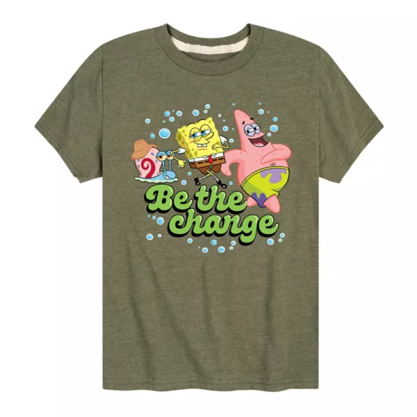 

Футболка для мальчиков 8-20 лет с принтом SpongeBob "Будь переменой" Nickelodeon, цвет heather military green