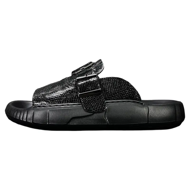 

ZUOSAISI Сандалии Rubber Foam Outsole Metal Leather Patchwork Abrasion Resistant Quick Dry Slide Slippers Men's Black