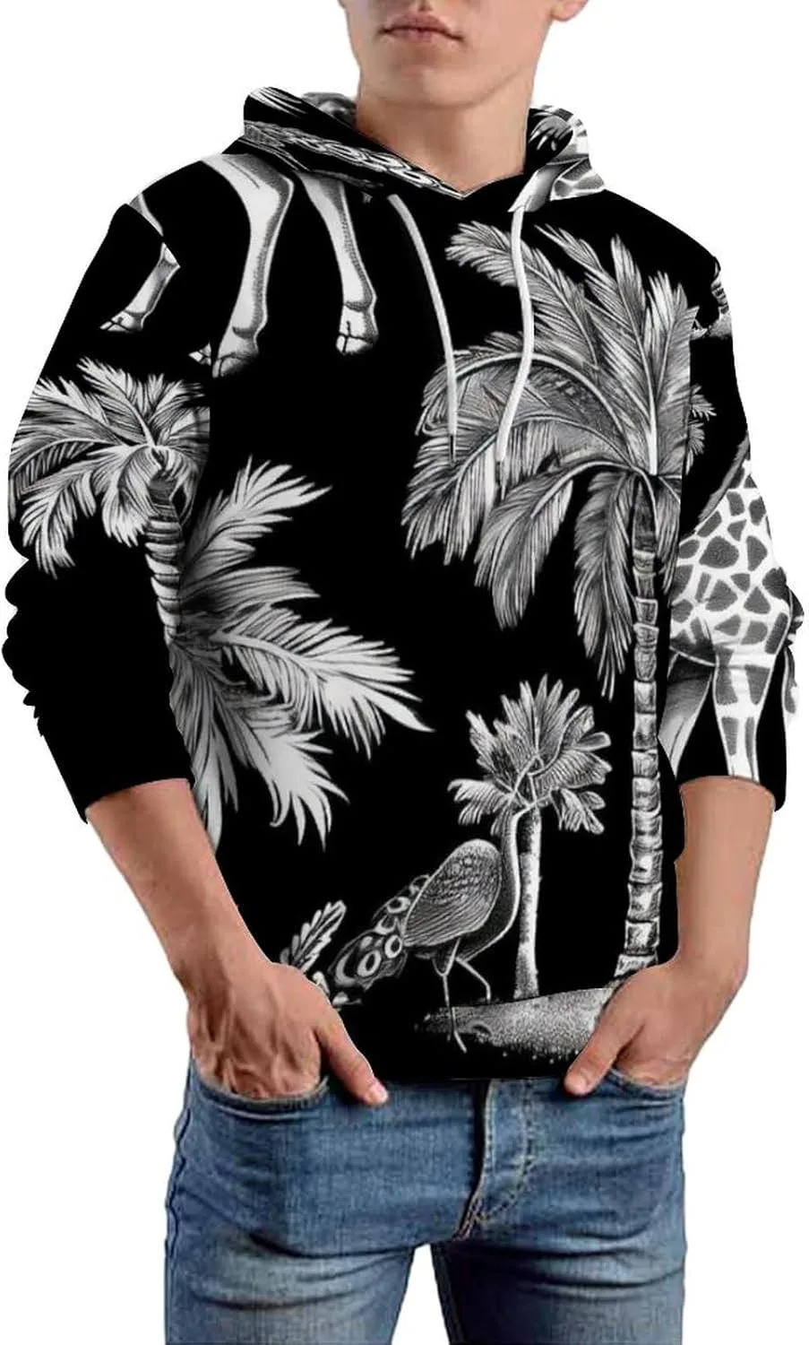 

Мужской худи с узором в виде разноцветных рыбок, классический с капюшоном на шнурке PIVUWXOB