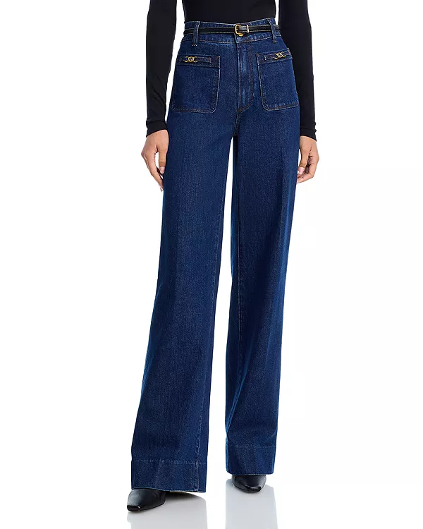 

Джинсы Sasha с высокой посадкой, накладными карманами и широкими штанинами, цвет Энфилд. Paige, синий