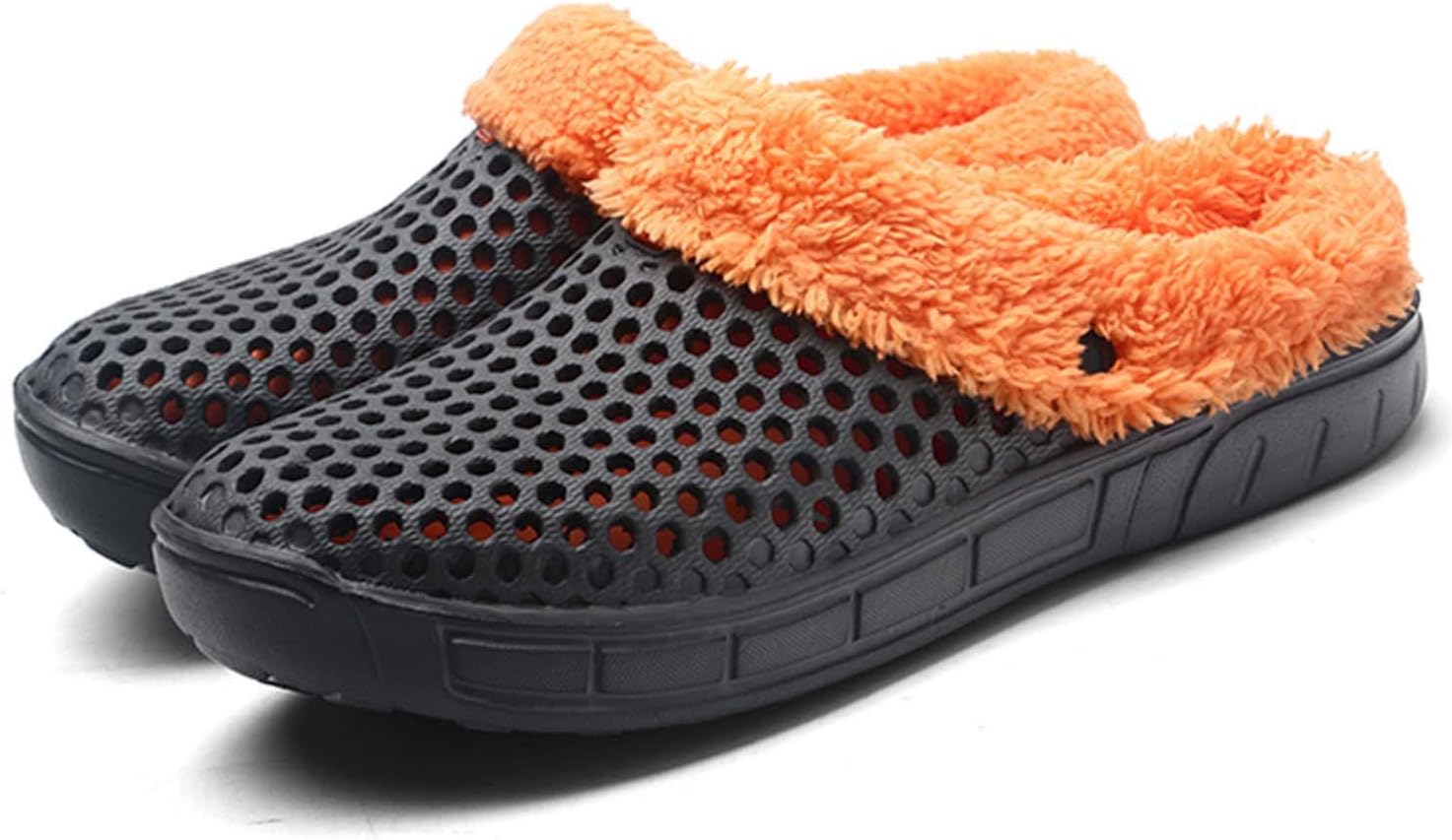 

Зимние теплые тапочки Eliogn для женщин и мужчин с флисовой подкладкой, дышащие сабо, садовые мюли для взрослых, домашние тапочки унисекс, оранжевый/серый
