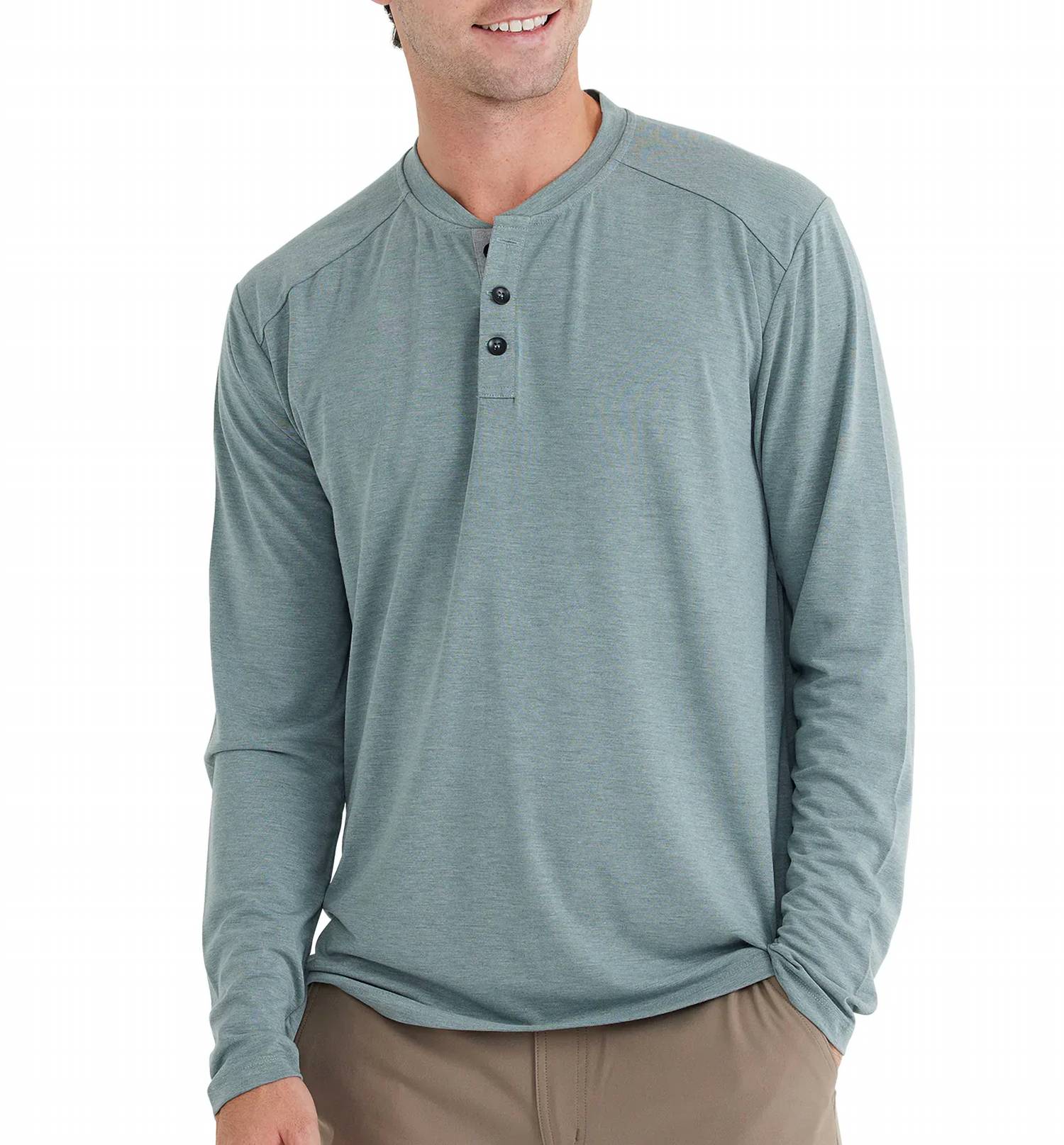 

Мужской топ Bamboo Flex Henley в цвете Heather Juniper FREE FLY
