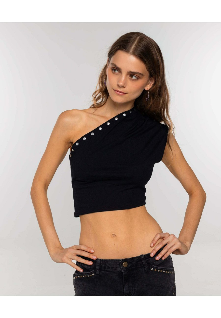 

Топ THE-ARE CROP DE ASIMÉTRICO CON TACHUELAS DECORATIVAS, Black