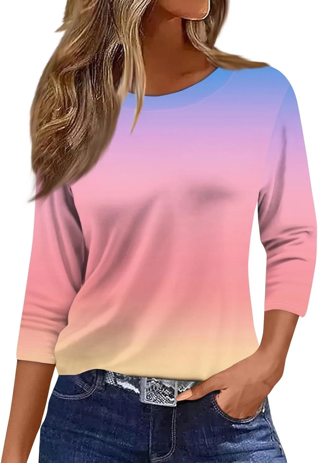 Женская блуза с рукавом 3/4, повседневная, 1-pink