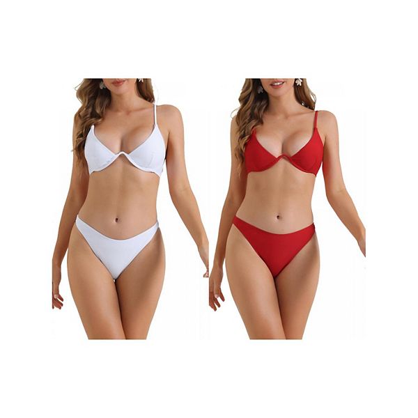 

2 комплекта женского бикини с бюстгальтером на косточках и треугольными трусиками на тонких бретелях Inspire Chic, White Red, Белый, 2 комплекта женского бикини с бюстгальтером на косточках и треугольными трусиками на тонких бретелях Inspire Chic, White R