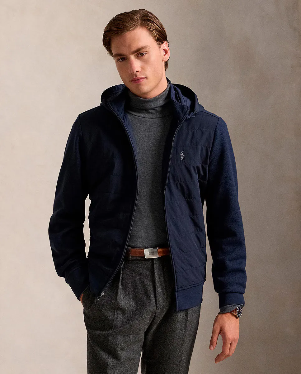 

Мужской пиджак из пике двойной вязки с капюшоном Polo Ralph Lauren, темно-синий