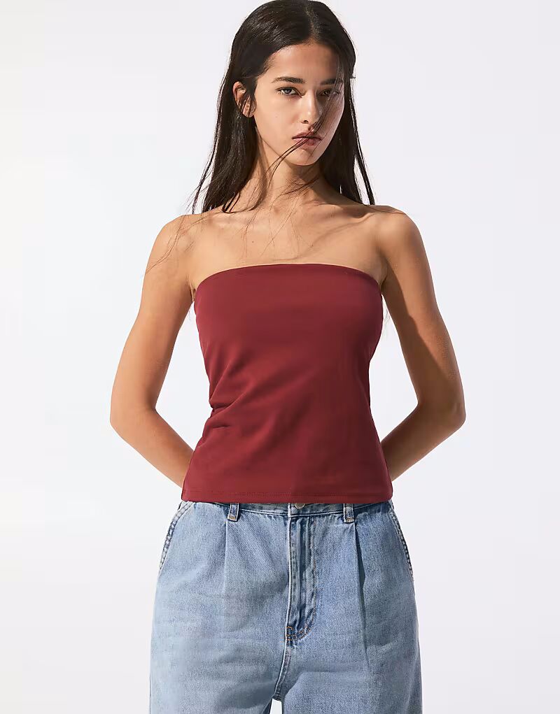 

Длинный топ-бандо Pull&Bear бордового цвета
