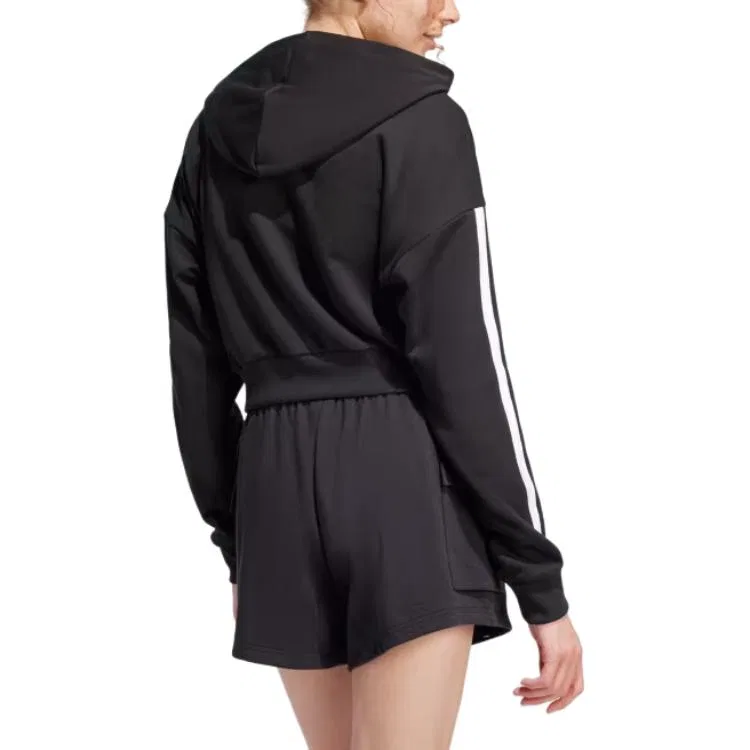 Худи укороченное Essentials 3 Stripes French Terry Crop Adidas, Black — фото 4