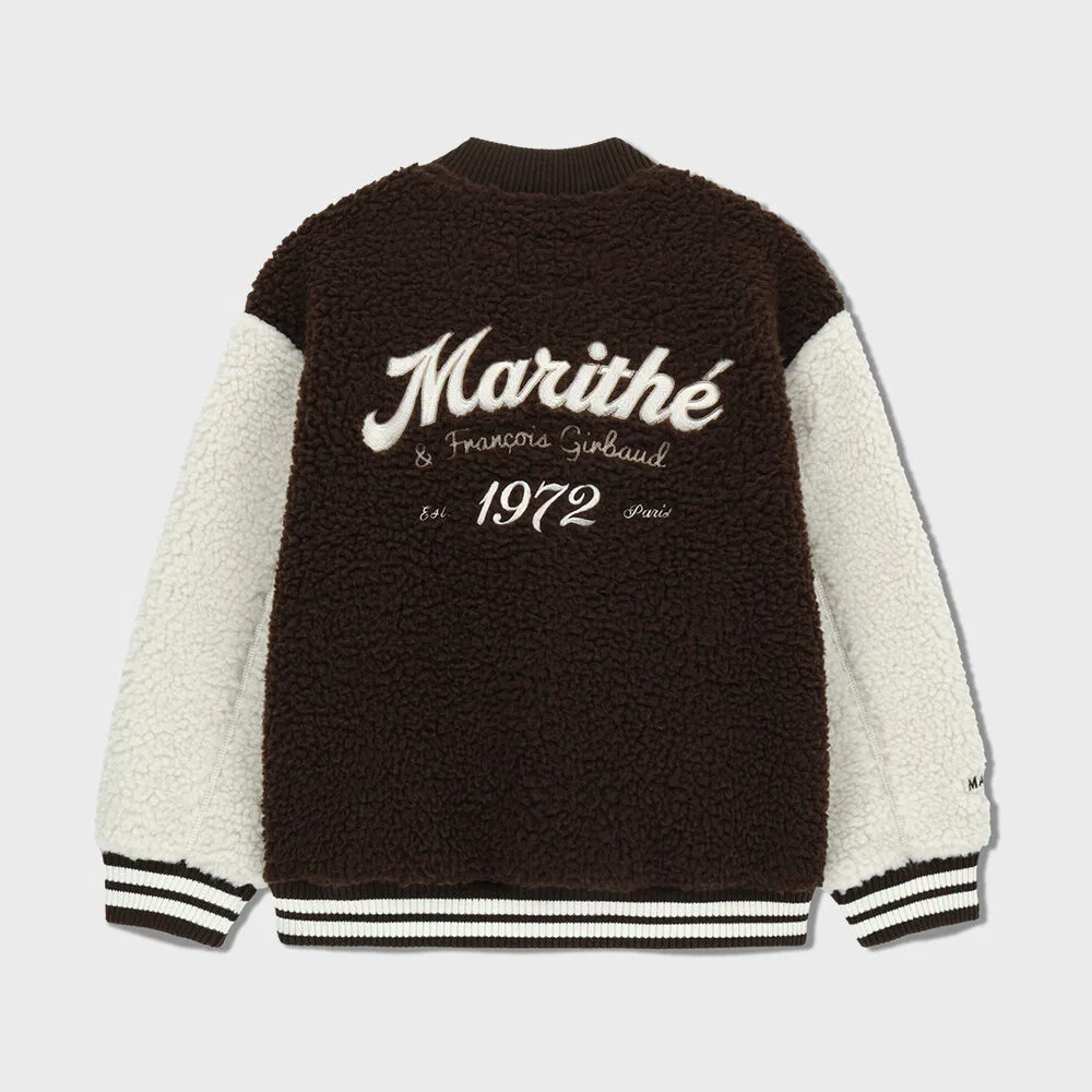 Детская флисовая куртка-бомбер Varsity, коричневая, от Marithé Kids — фото 3