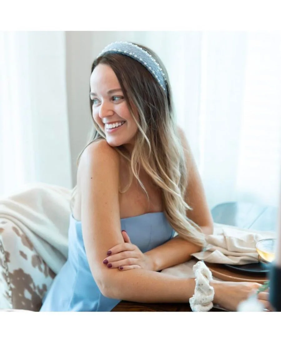 Headbands of Hope Классическая жемчужная повязка на голову для женщин - небесно-голубая — фото 3