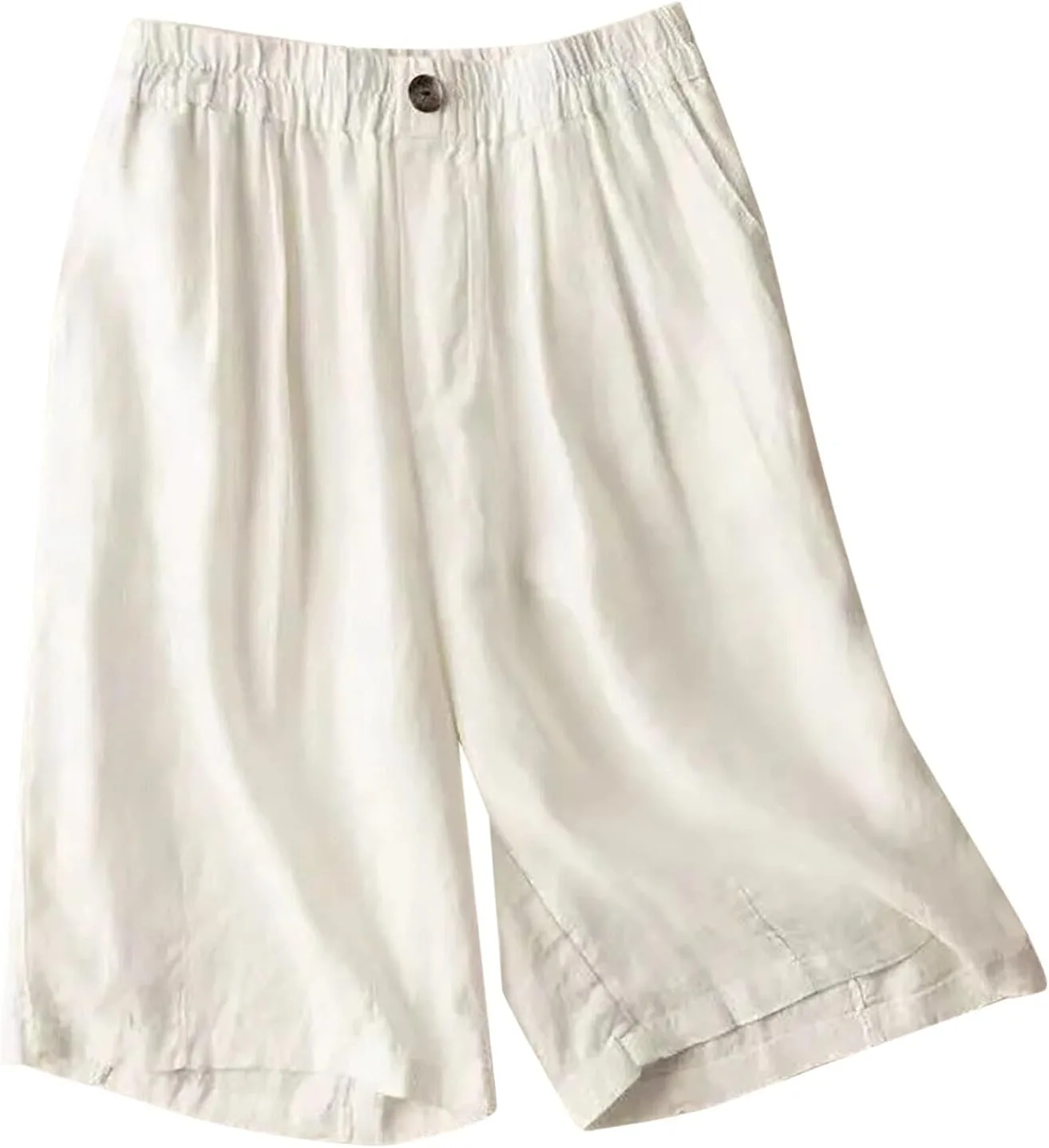 

Льняные шорты для женщин с эластичной талией, бермуды, свободные, до колена, летние, с карманами