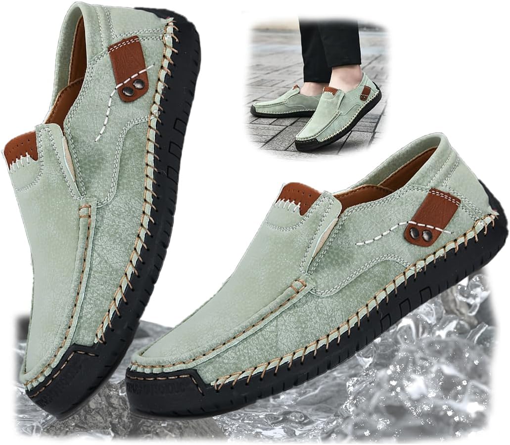 

Мужская водонепроницаемая ортопедическая обувь, модная винтажная легкая обувь без шнурков, плоские лоферы, обувь для путешествий и отдыха на природе Generic, зеленый