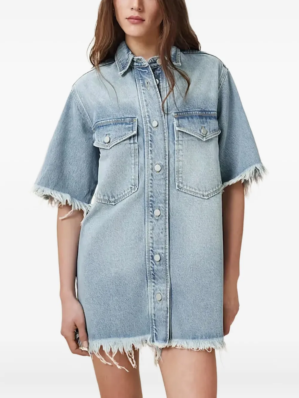 

Платье-мини из денима с бахромой от Faye AllSaints, синий