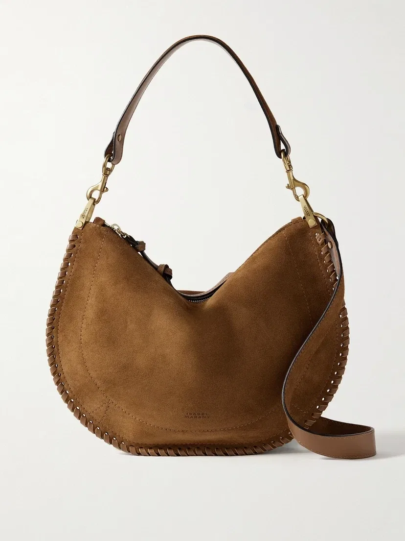 Сумка через плечо Oskan Soft Zipped из замши с кожаной отделкой ISABEL MARANT, коричневый