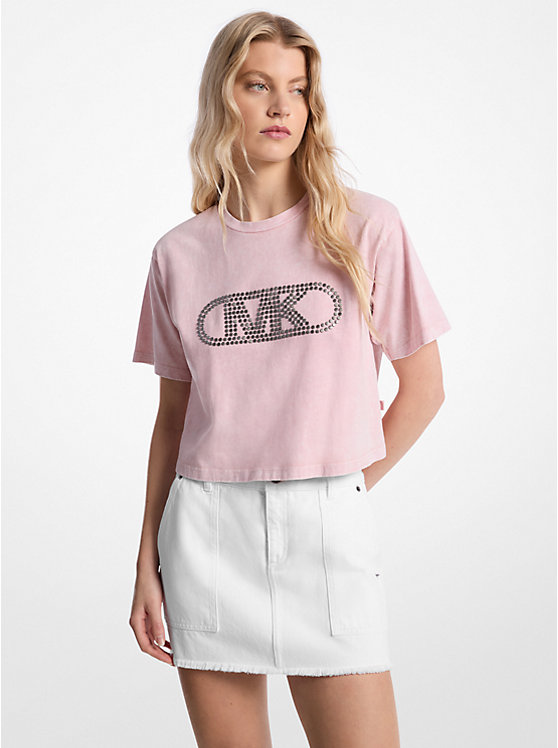 

Укороченная футболка из крашеного в готовом виде хлопка с заклепками Michael Kors, розовый