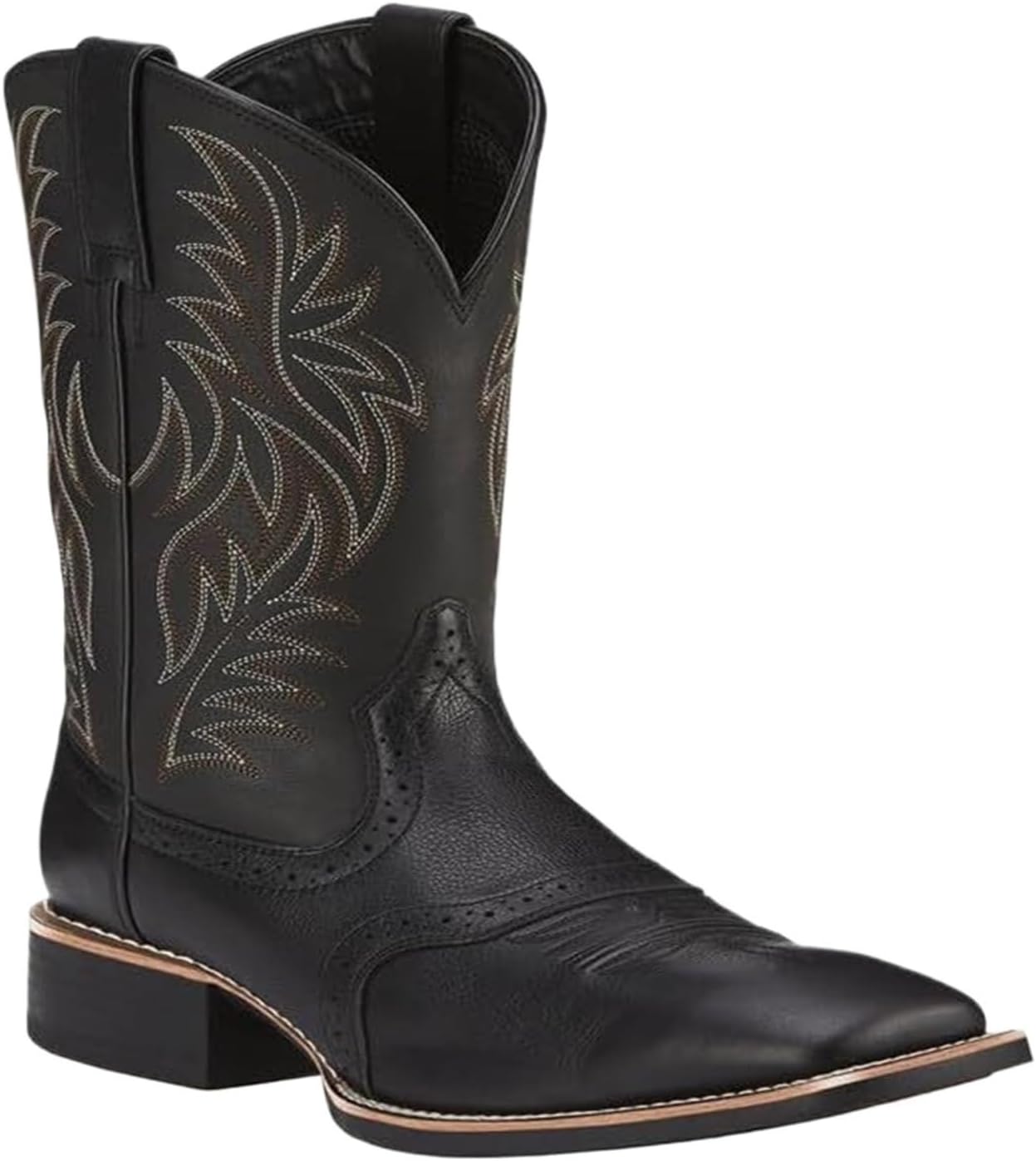 

Ковбойские ботинки для мужчин, повседневные ботинки, традиционные вышитые с невысоким каблуком, с прострочкой, кантри, западные модные мужские ботинки Generic, черный