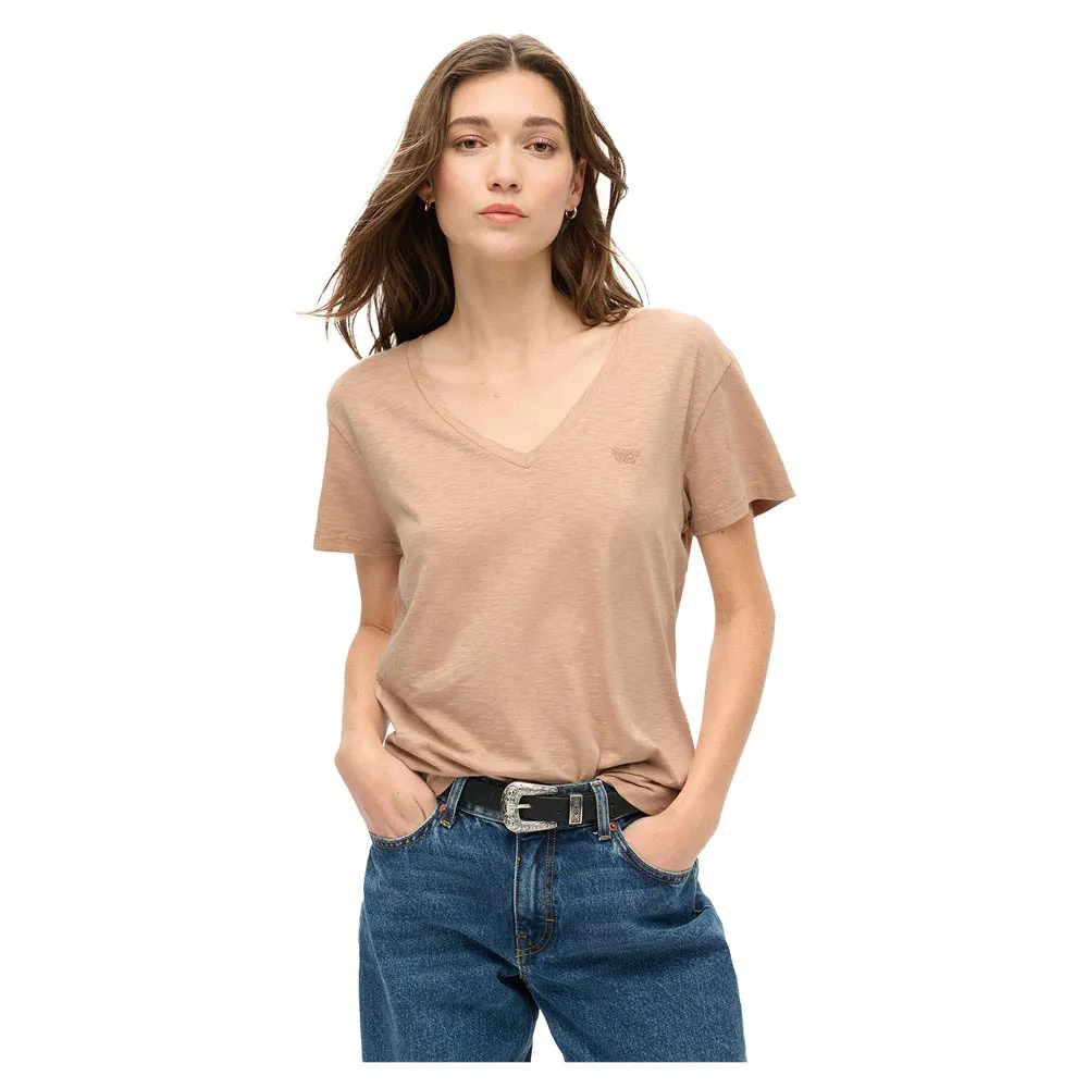 

Футболка Superdry Studios Slub Embroidered Vee, бежевый