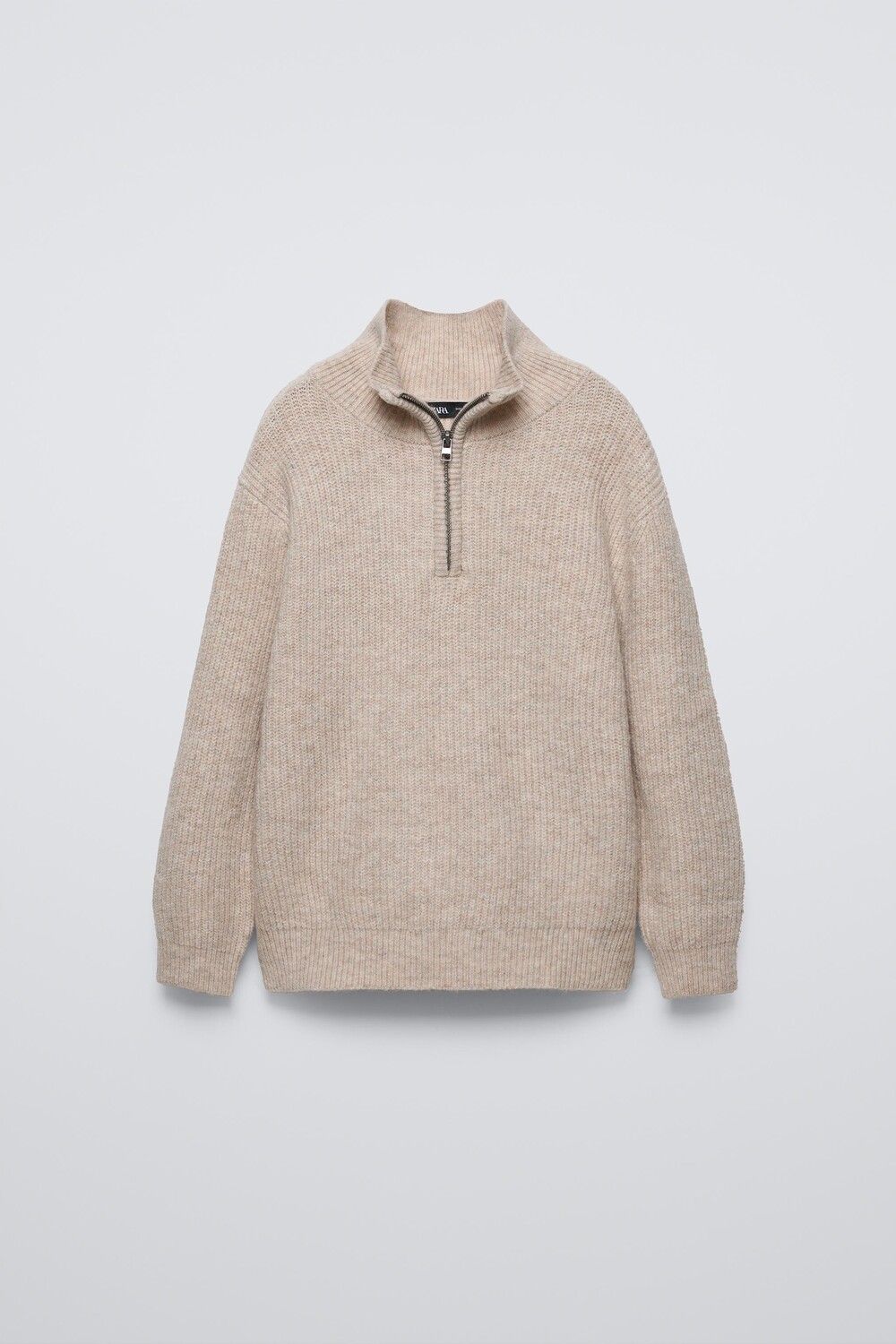 

Вязаный свитер с четвертью-молнией ZARA, песочный