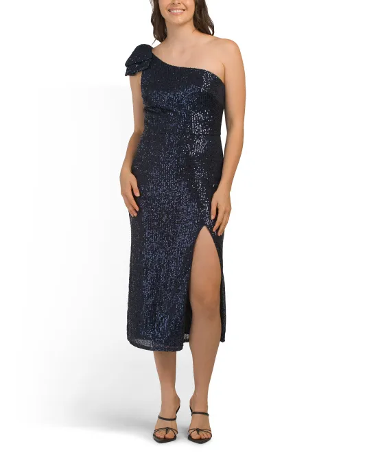 

Платье миди на одно плечо с бантом Ieena For Mac Duggal, цвет Midnight