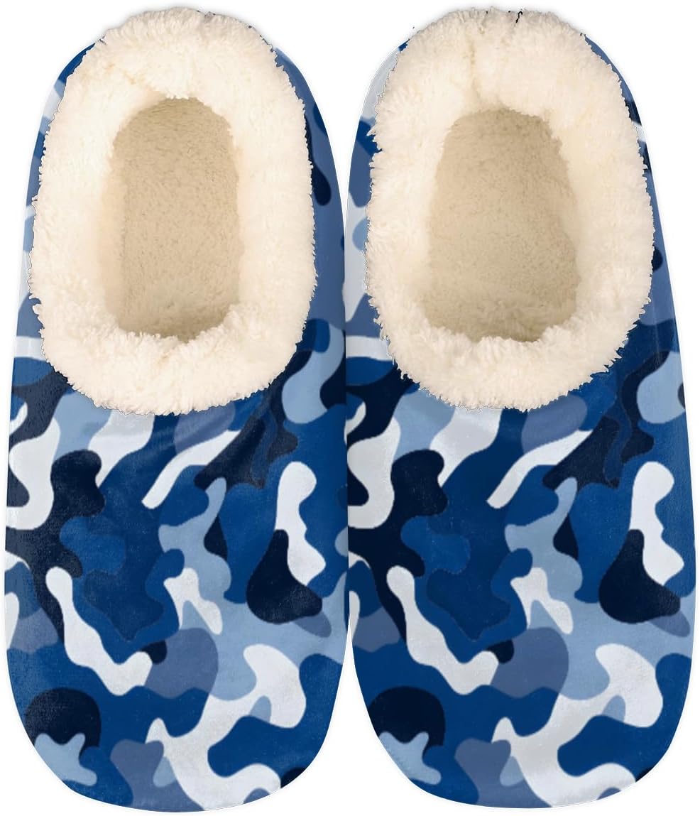 

Домашние тапочки Pardick Fuzzy для женщин и мужчин, синие и белые камуфляжные, с антискользящей подошвой, утепленные флисом, для дома и спальни, с мягкой подкладкой, теплые тапочки с камуфляжной текстурой