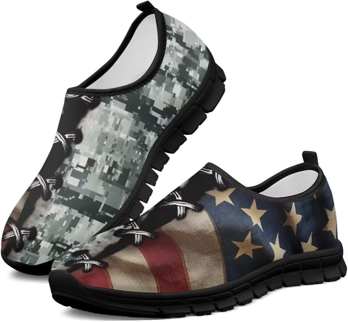 

Женские спортивные кроссовки без шнурков, дышащие, для ходьбы, бега, тенниса, тренировок, с нескользящей подошвой, широкая полнота, размер 5.5-13.5 Chririnla, Camouflage American Flag