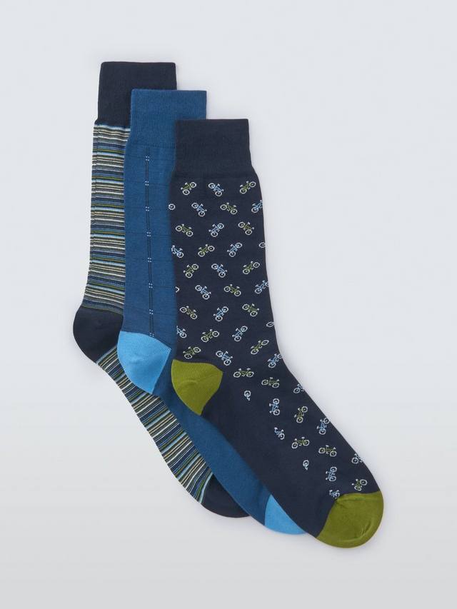 

Хлопковые носки Made in Italy с полосками John Lewis, Pack of 3, Blue Multi
