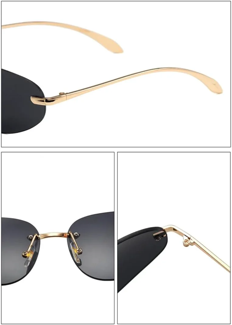 

Винтажные солнцезащитные очки без оправы с металлическими заклепками для женщин и мужчин в стиле панк, роскошные, с защитой от УФ-излучения UV400 VFDHN, Gold Black