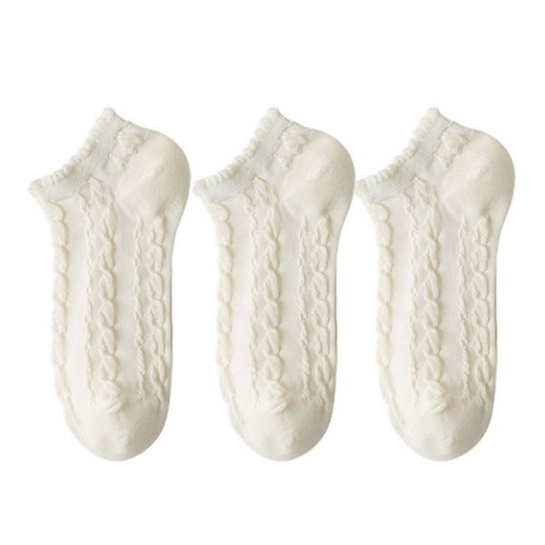 

Женские ажурные носки-следки из ледяного шелка, 3 шт, цветочный вязаный узор, легкие и дышащие Anna-Kaci, Ivory White