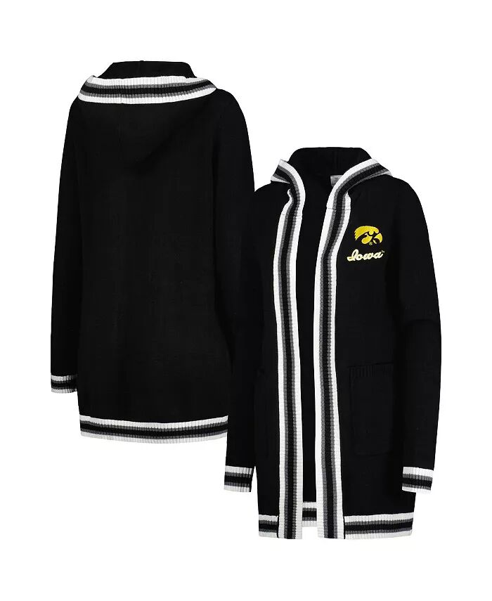 

Женский черный свитер-кардиган с капюшоном Iowa Hawkeyes One More Round Tri-Blend Striped Gameday Couture