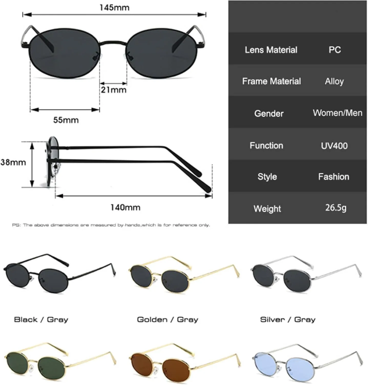 

Солнцезащитные очки для женщин в стиле ретро, ​​маленькие овальные, металлическая оправа, защита от УФ-излучения UV400, для мужчин в стиле панк UATXTAU, Golden Tea